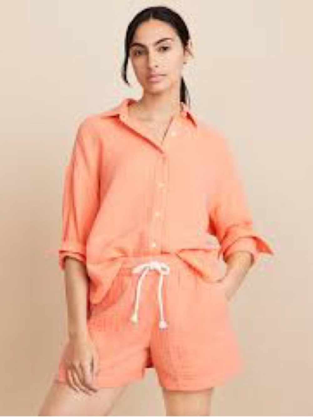 LOU & GREY Coral Button-Down Crinkle Gauze Shirt Size Medium